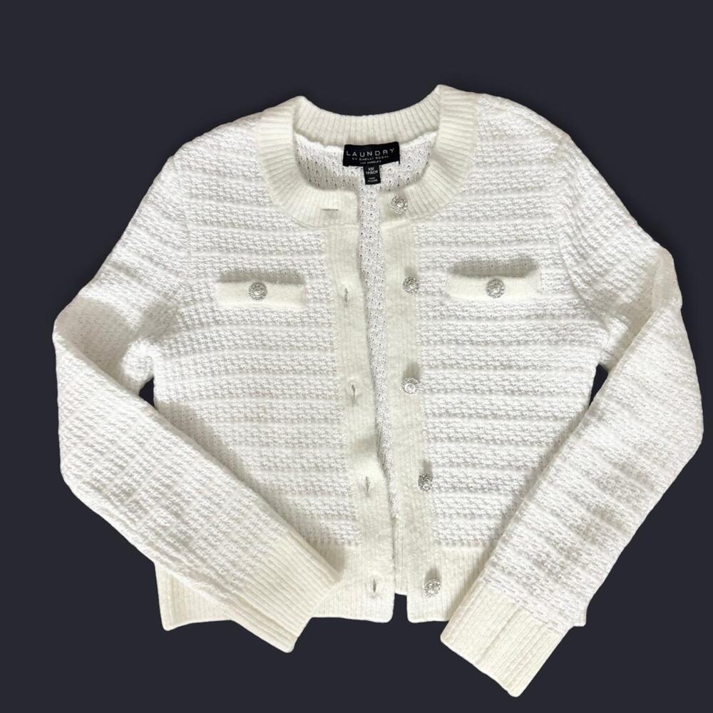 Classic White pearl tweed knit button down Sweater Blazer bridal wedding